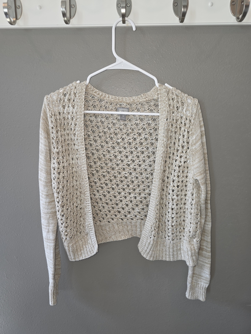 Converse One Star Open Knit Cardigan Sweater Beige Cream Size Small
